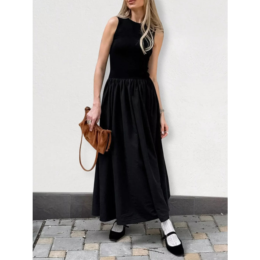 Round Neck Sleeveless Maxi Dress Black / S Apparel and Accessories