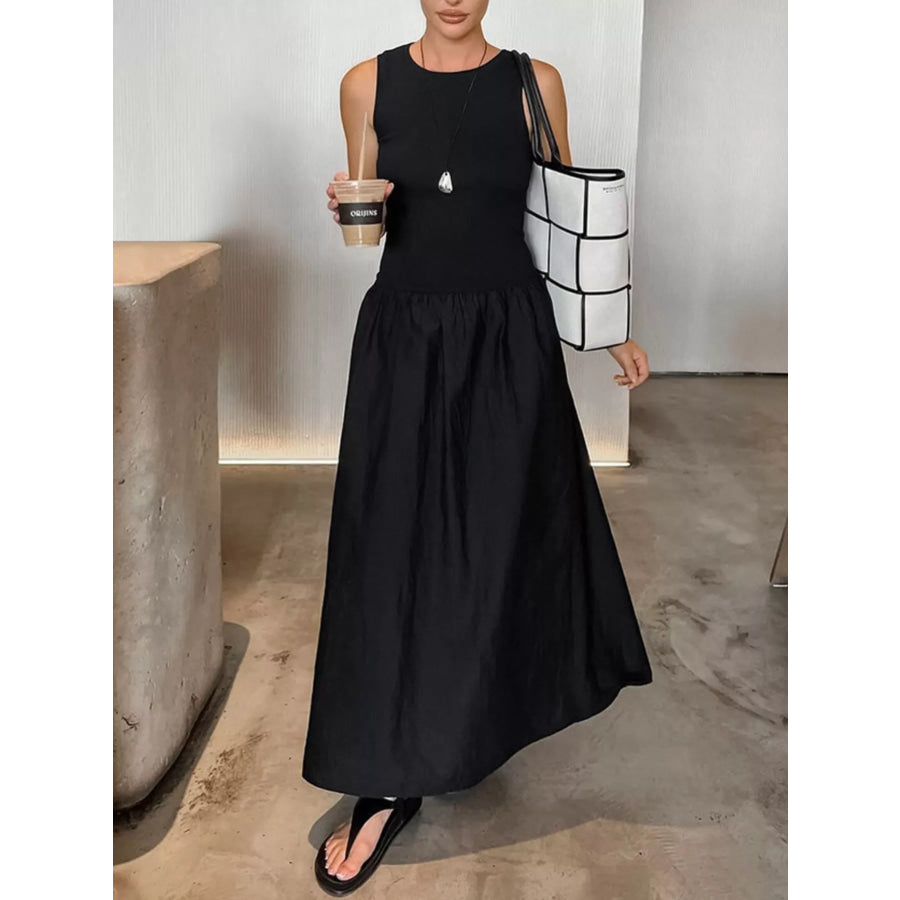 Round Neck Sleeveless Maxi Dress Black / S Apparel and Accessories