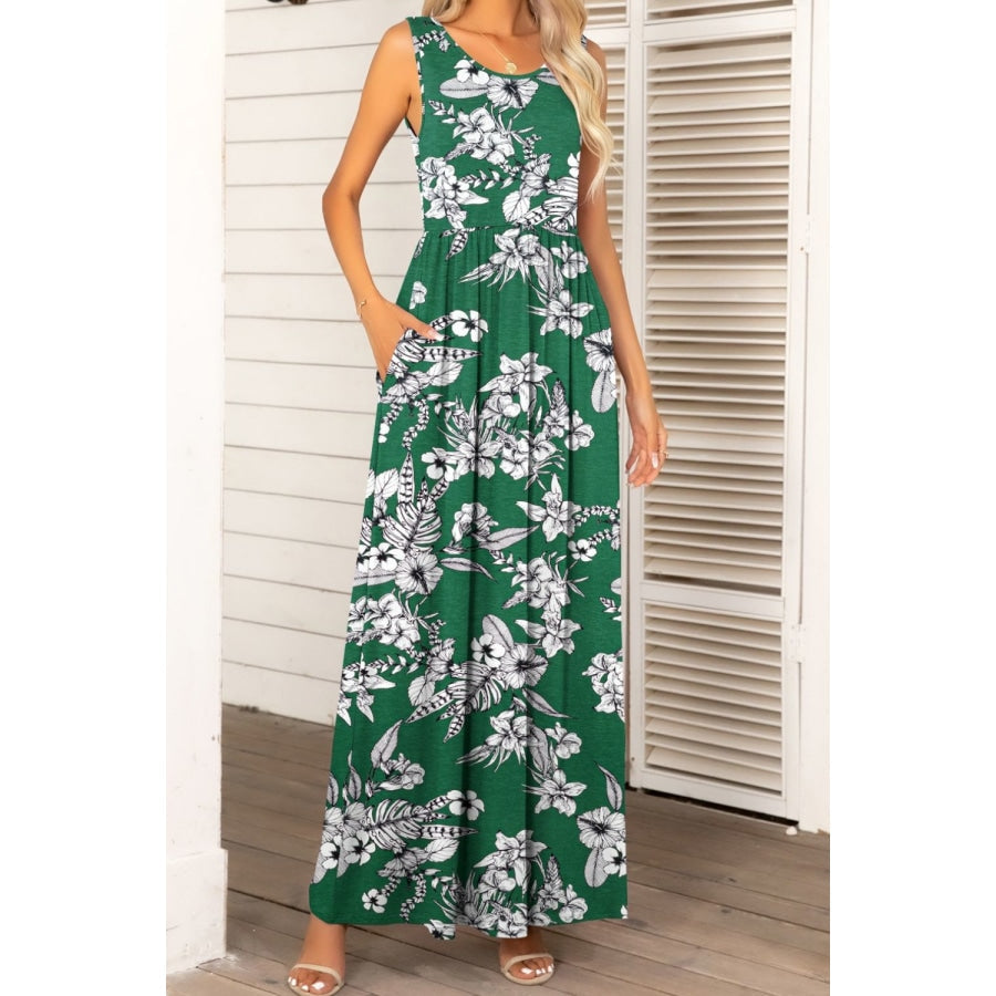 Round Neck Sleeveless Maxi Dress with Pockets