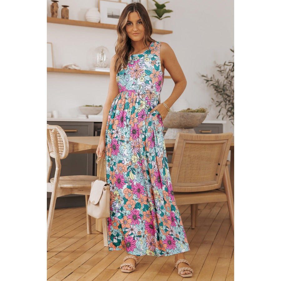 Round Neck Sleeveless Maxi Dress with Pockets