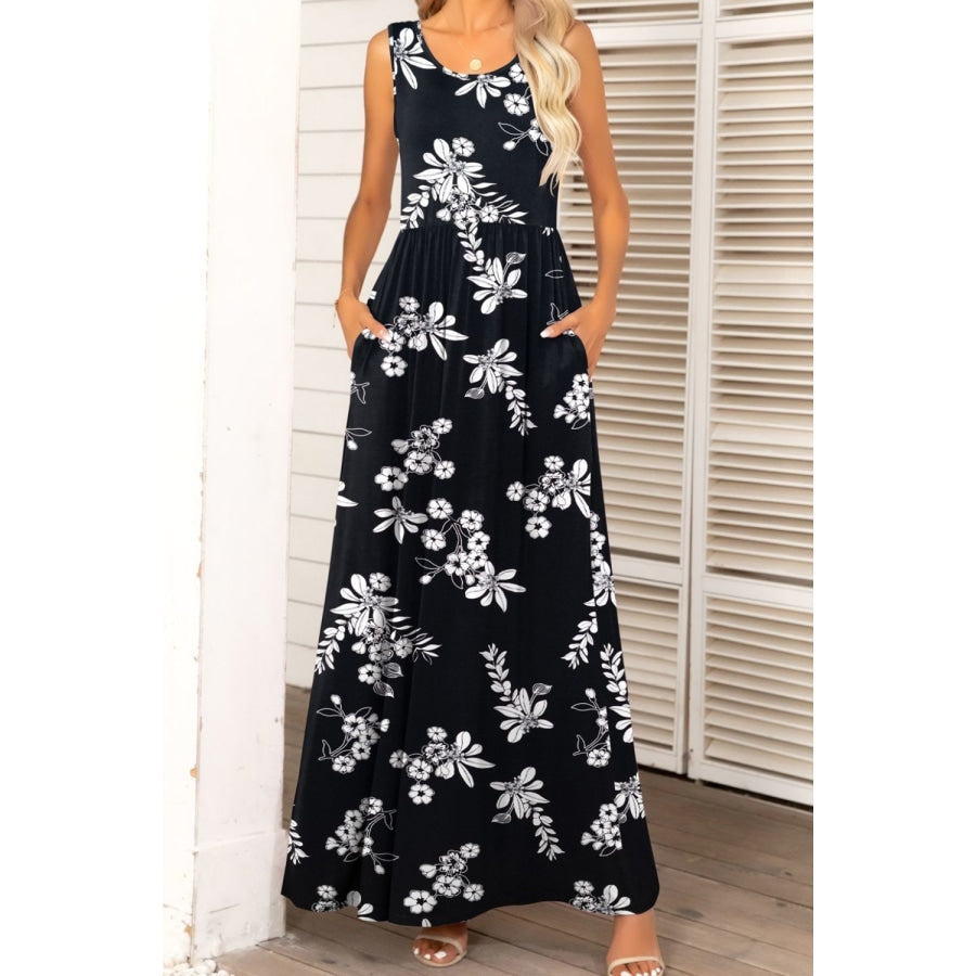 Round Neck Sleeveless Maxi Dress with Pockets