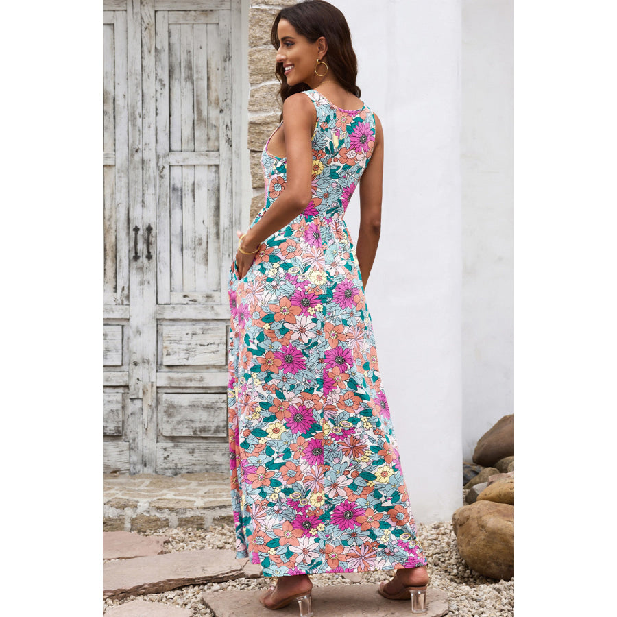 Round Neck Sleeveless Maxi Dress with Pockets