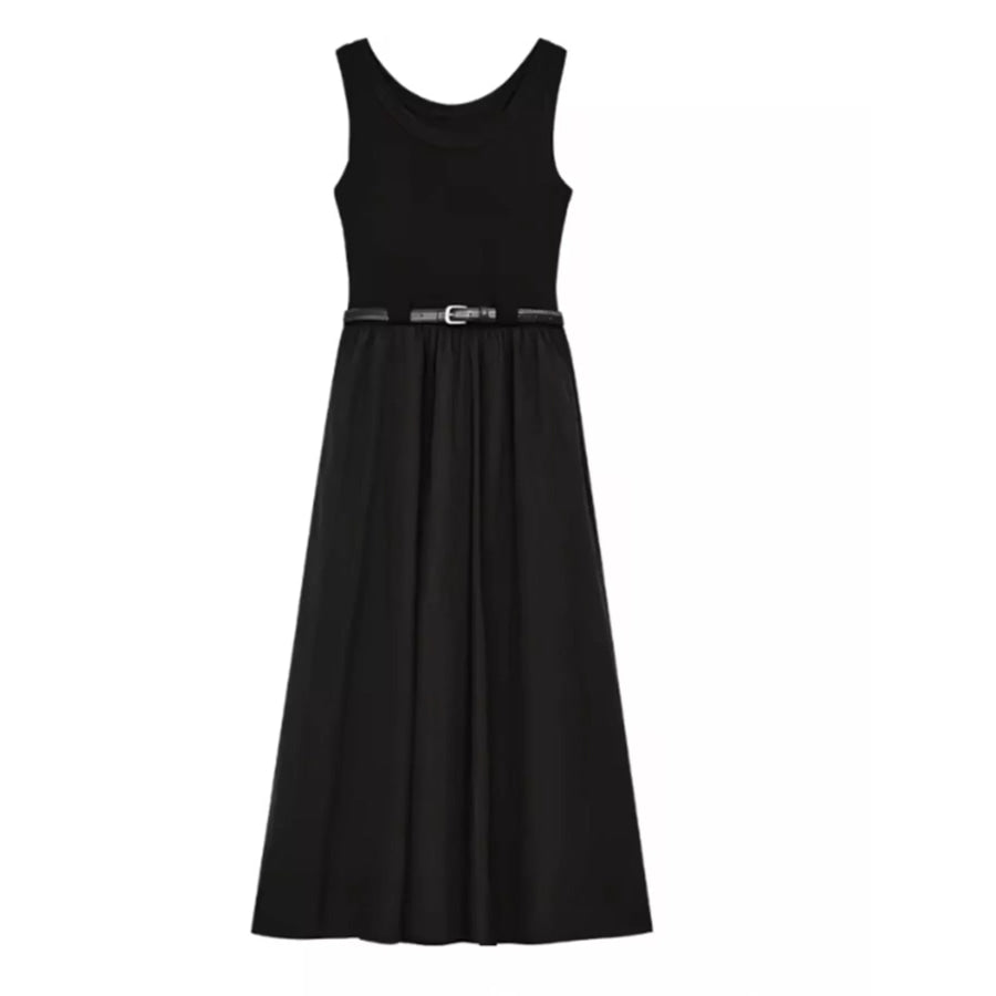 Round Neck Sleeveless Midi Dress Apparel and Accessories