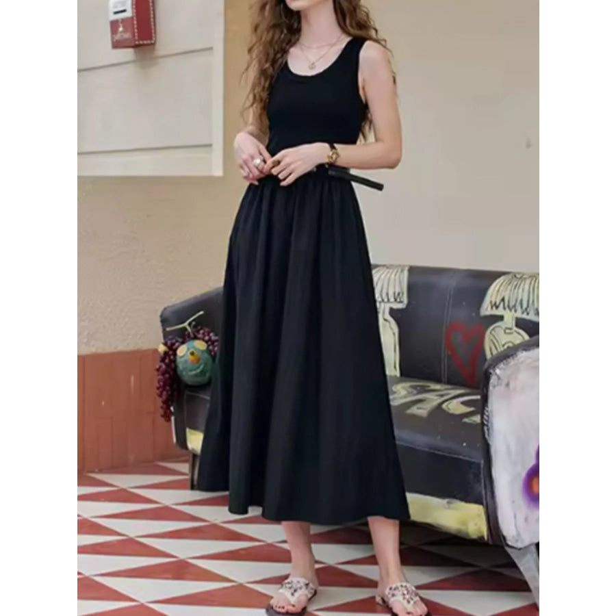 Round Neck Sleeveless Midi Dress Apparel and Accessories