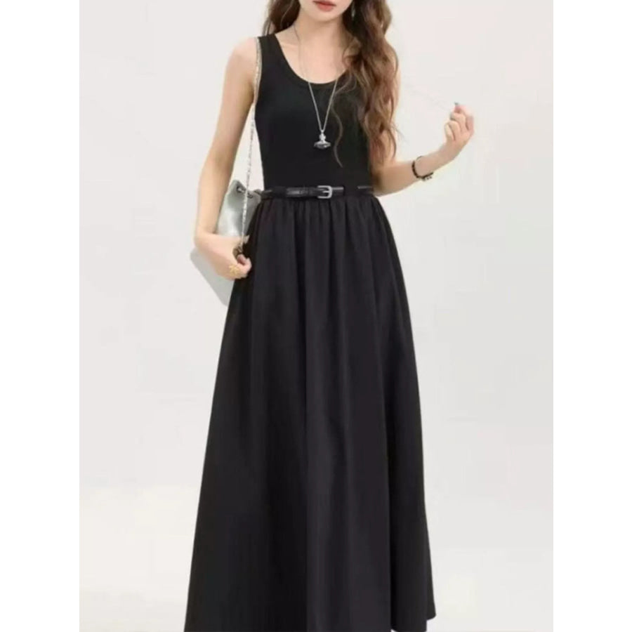 Round Neck Sleeveless Midi Dress Apparel and Accessories