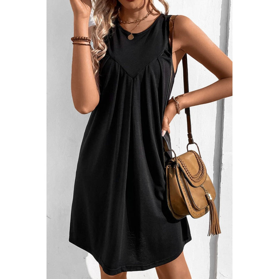 Round Neck Sleeveless Mini Dress Black / S