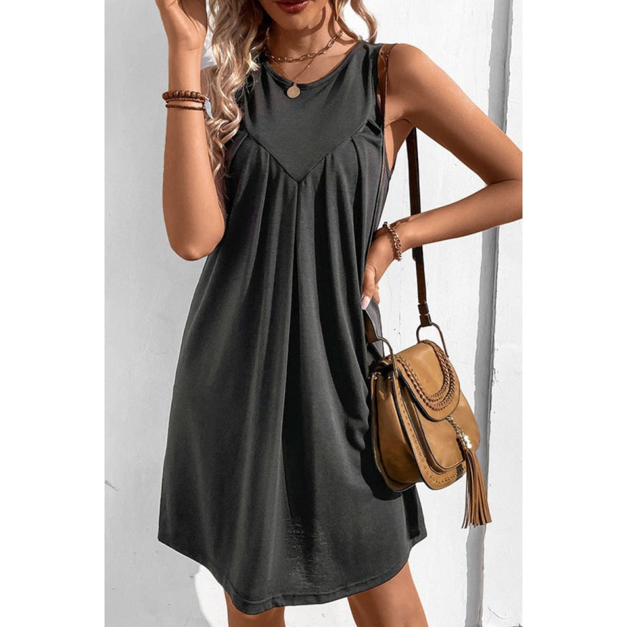 Round Neck Sleeveless Mini Dress Dark Gray / S