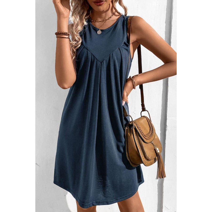 Round Neck Sleeveless Mini Dress Navy / S