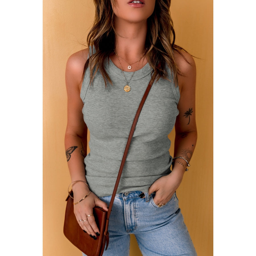 Round Neck Sleeveless Tank Gray Dawn / S