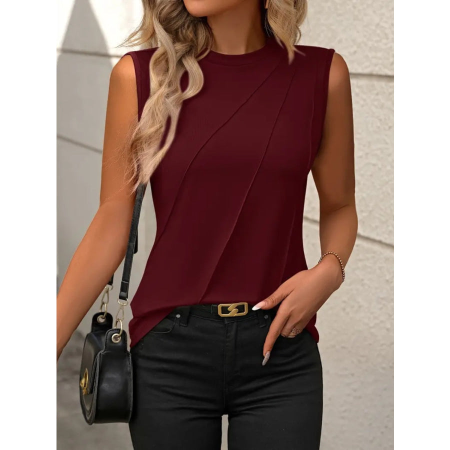 Round Neck Sleeveless Tank Wine / S Apparel and Accessories