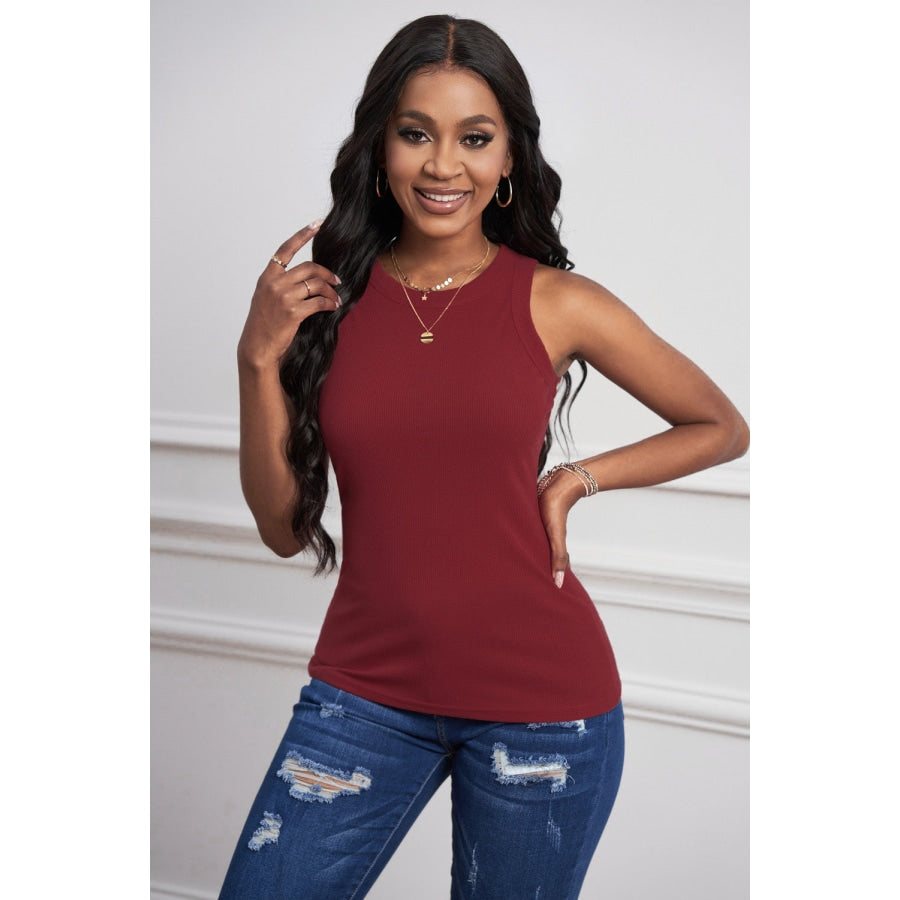 Round Neck Sleeveless Tank Wine / S