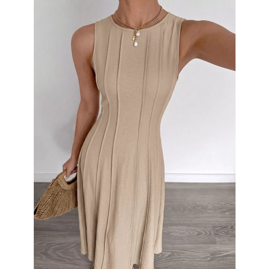 Round Neck Sleeveless Texture Maxi Dress Apparel and Accessories