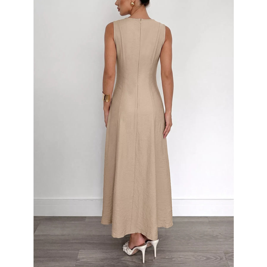 Round Neck Sleeveless Texture Maxi Dress Apparel and Accessories