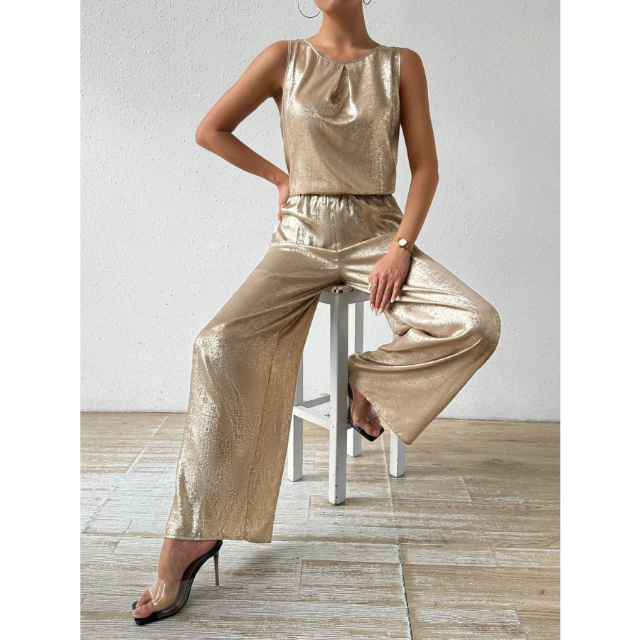 Round Neck Sleeveless Top and Pants Set Apparel and Accessories
