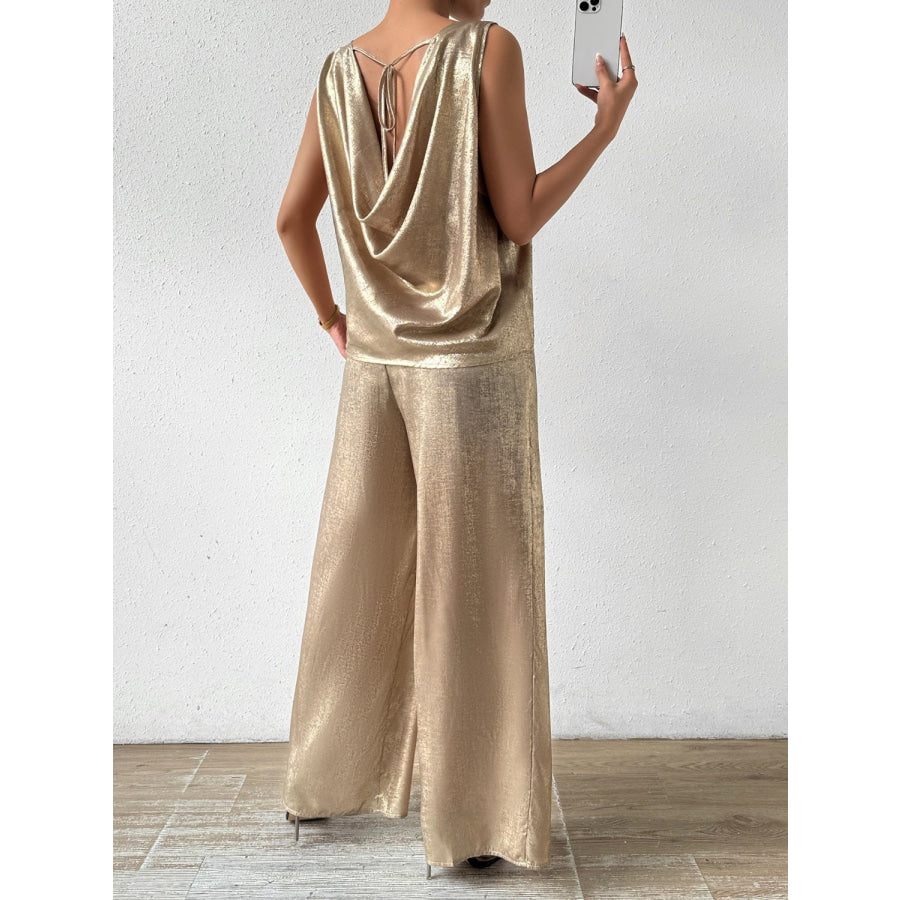 Round Neck Sleeveless Top and Pants Set Camel / S Apparel and Accessories