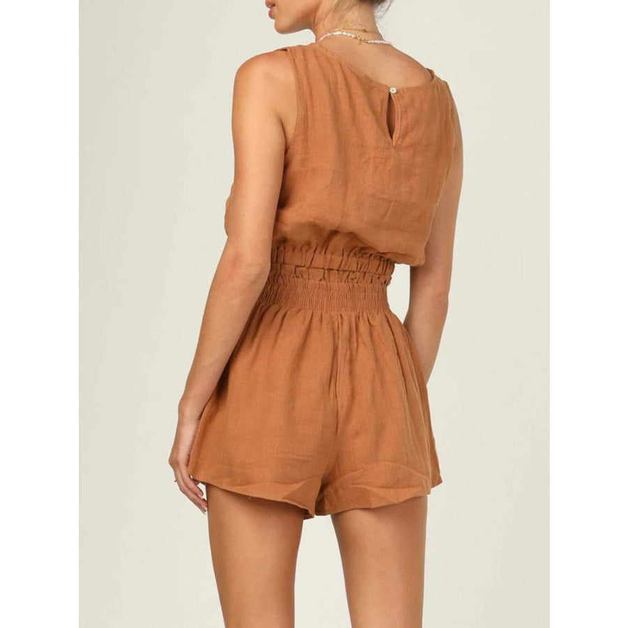 Round Neck Sleeveless Top and Shorts Set Caramel / S Apparel and Accessories