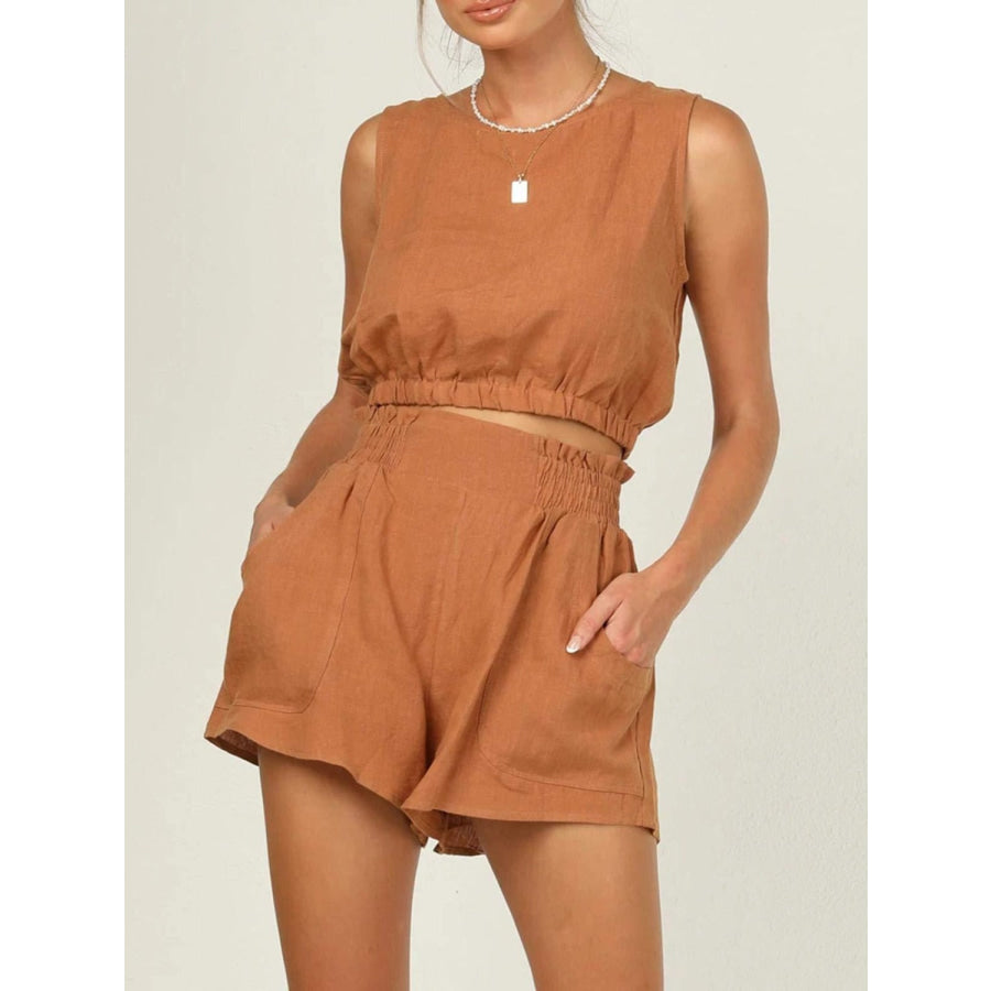 Round Neck Sleeveless Top and Shorts Set Apparel and Accessories