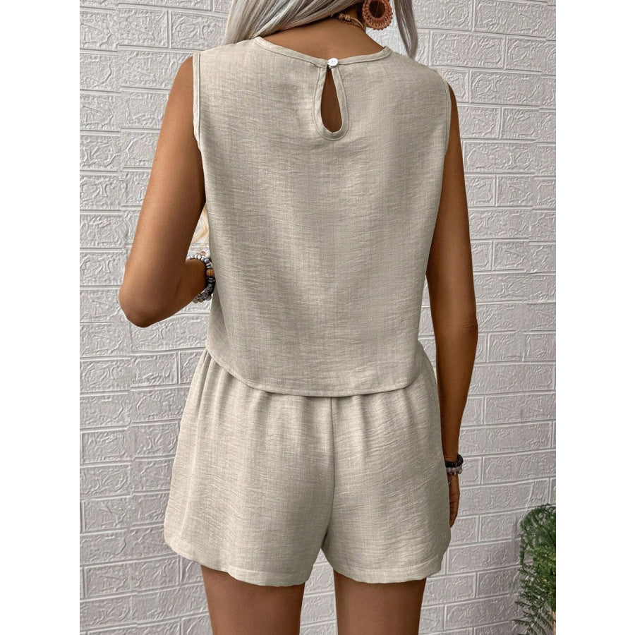 Round Neck Sleeveless Top and Shorts Set Apparel and Accessories
