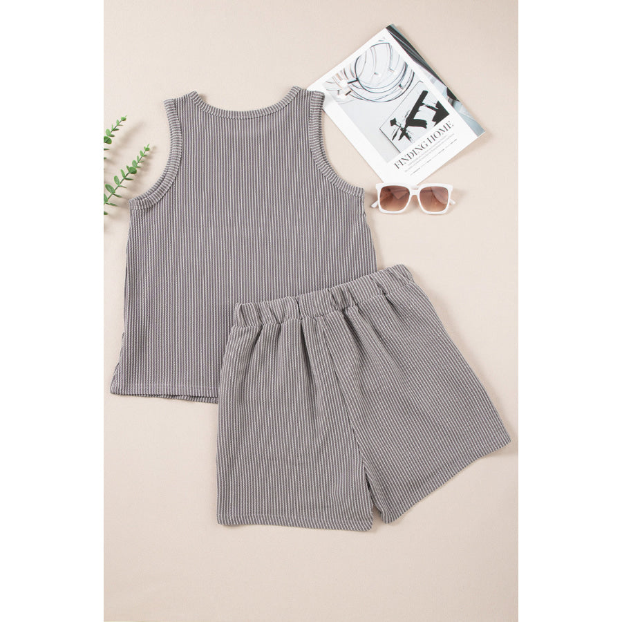 Round Neck Sleeveless Top and Shorts Set Apparel and Accessories