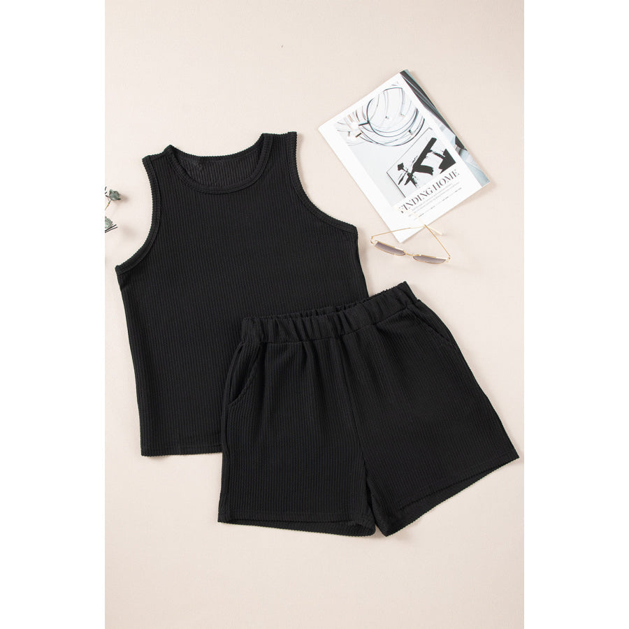 Round Neck Sleeveless Top and Shorts Set Apparel and Accessories