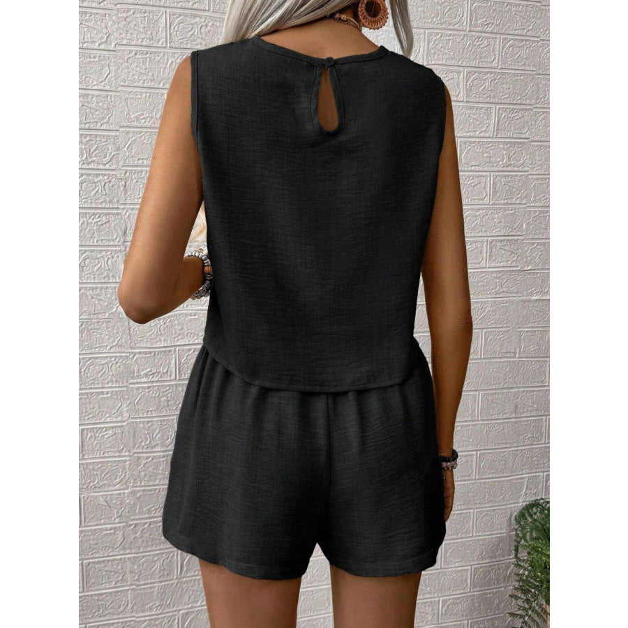 Round Neck Sleeveless Top and Shorts Set Apparel and Accessories