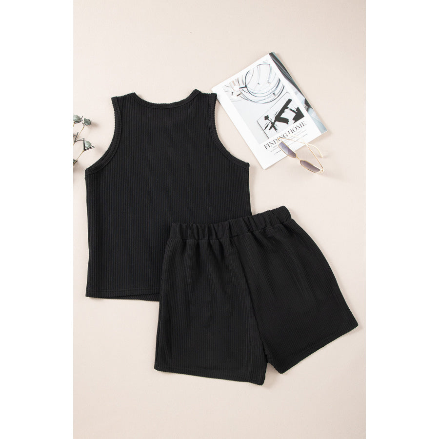 Round Neck Sleeveless Top and Shorts Set Apparel and Accessories