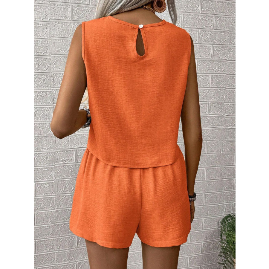 Round Neck Sleeveless Top and Shorts Set Apparel and Accessories