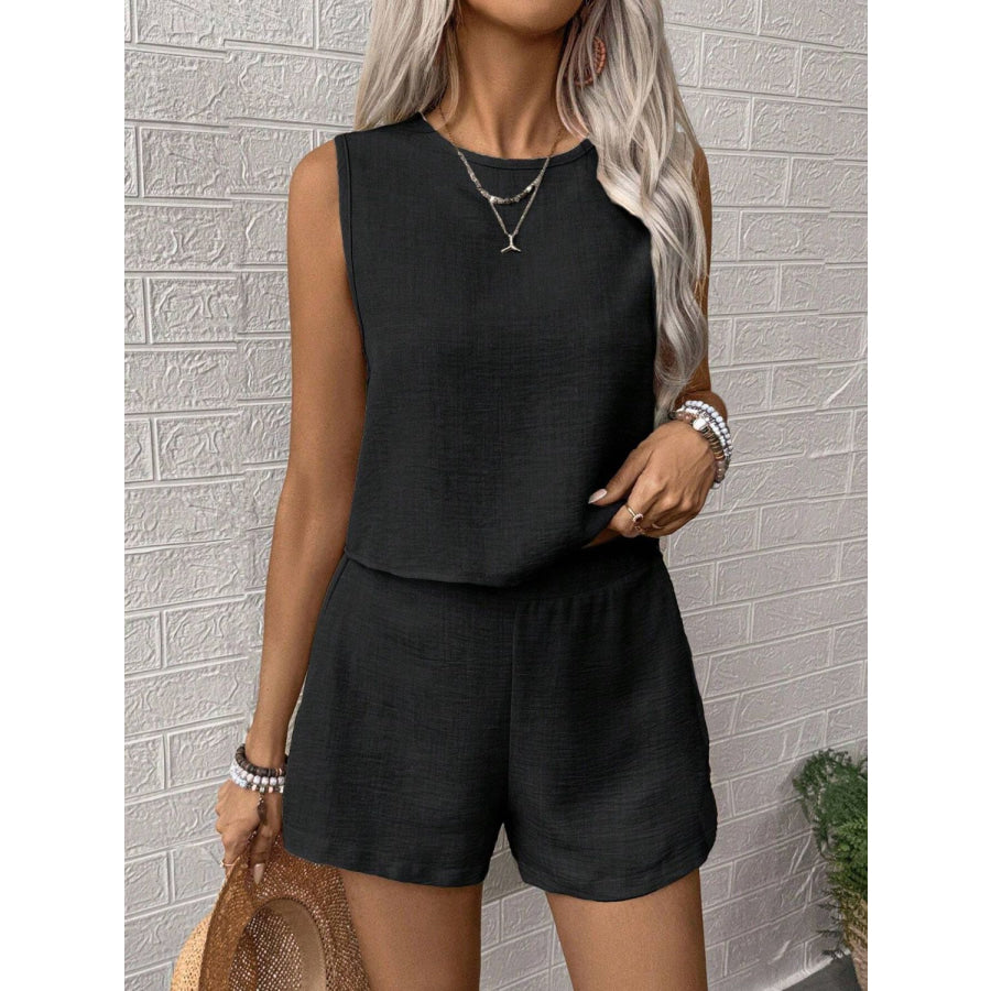 Round Neck Sleeveless Top and Shorts Set Apparel and Accessories