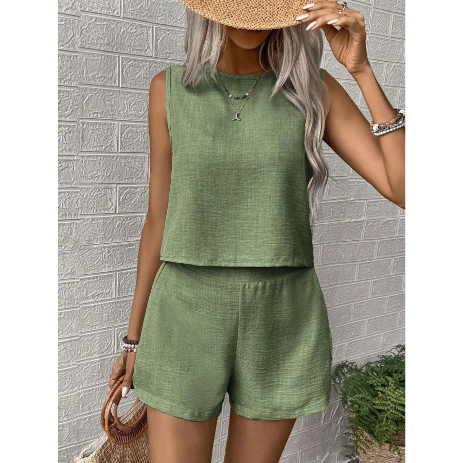 Round Neck Sleeveless Top and Shorts Set Apparel and Accessories