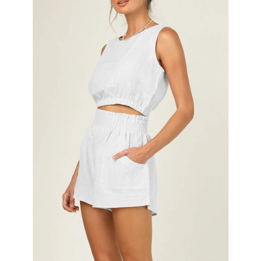 Round Neck Sleeveless Top and Shorts Set Apparel and Accessories