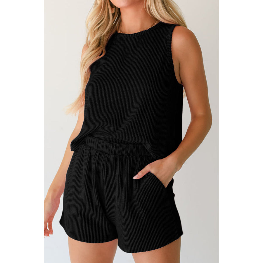 Round Neck Sleeveless Top and Shorts Set Black / S Apparel and Accessories