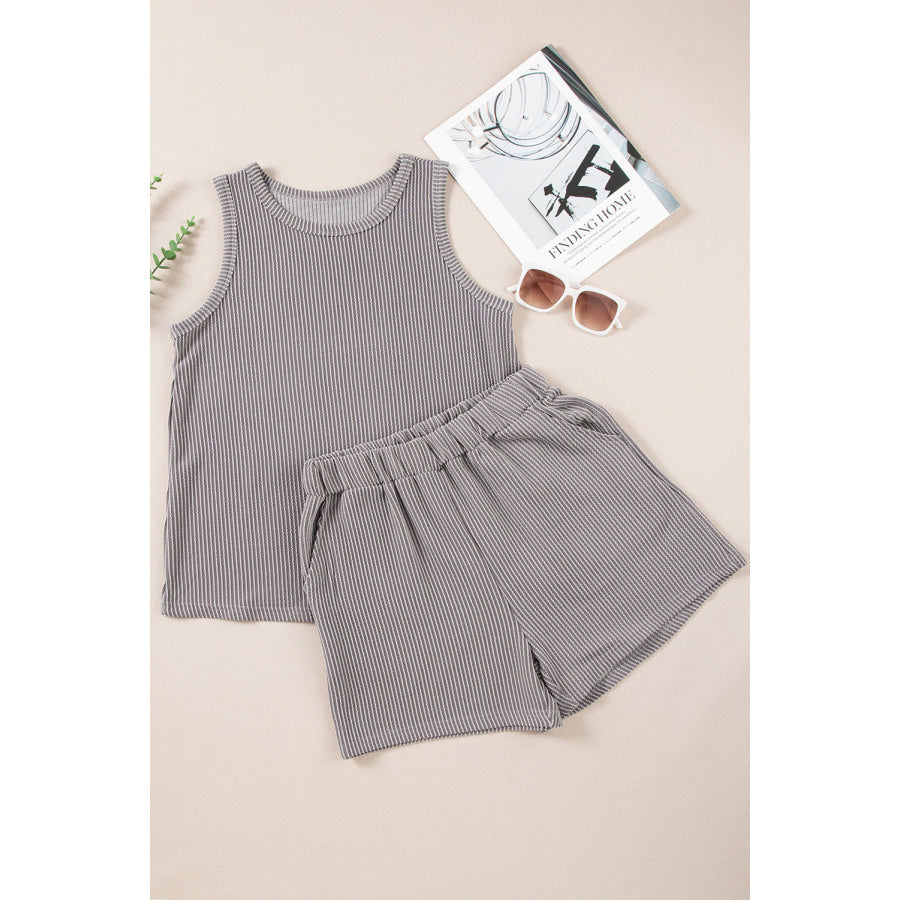 Round Neck Sleeveless Top and Shorts Set Charcoal / S Apparel and Accessories