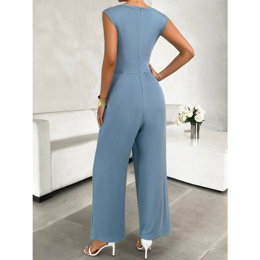 Round Neck Sleeveless Wide Leg Jumpsuit Apparel and Accessories