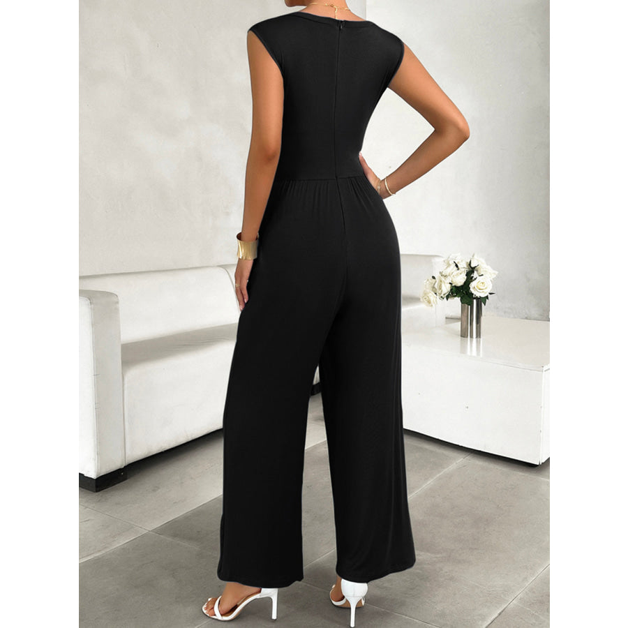 Round Neck Sleeveless Wide Leg Jumpsuit Apparel and Accessories
