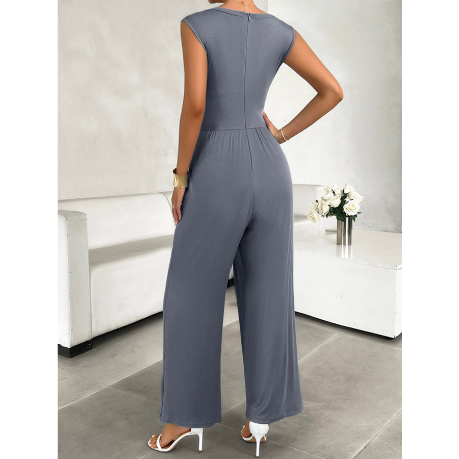 Round Neck Sleeveless Wide Leg Jumpsuit Apparel and Accessories