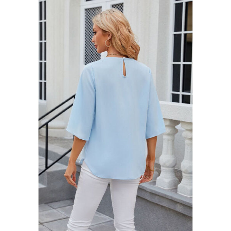 Round Neck Slit Half Sleeve Top Clothing