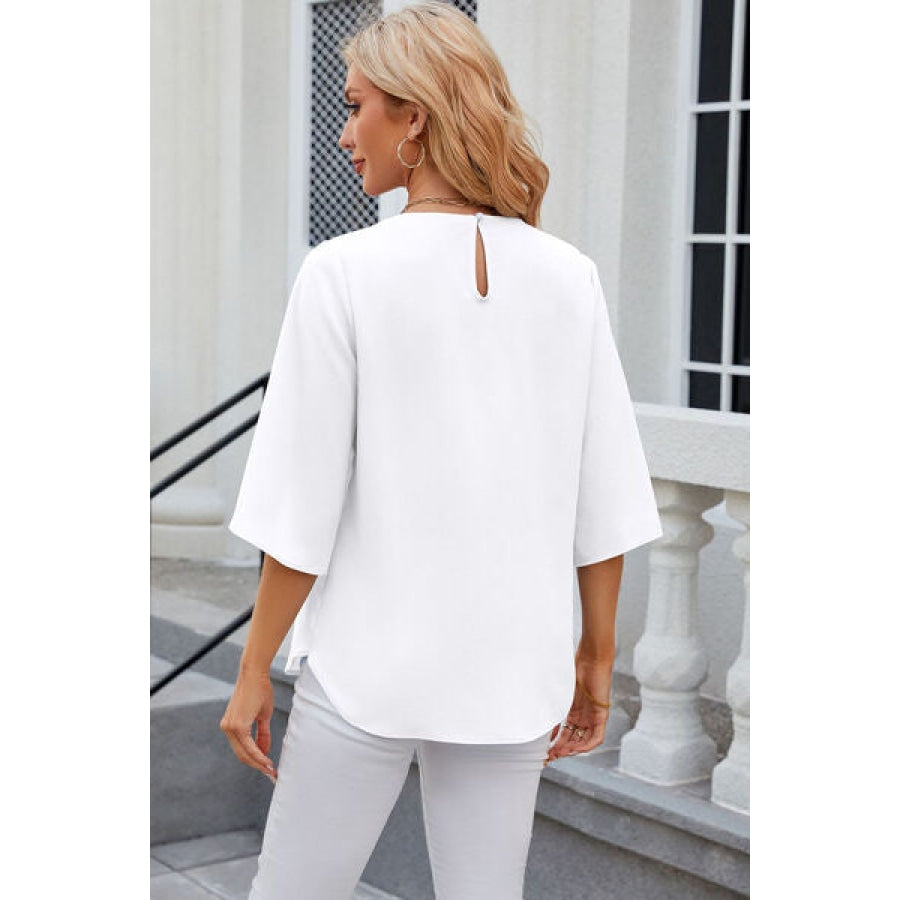 Round Neck Slit Half Sleeve Top Clothing