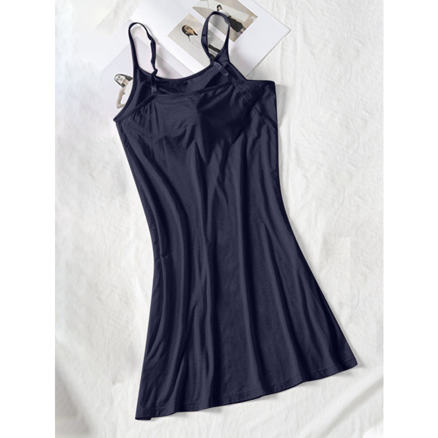 Round Neck Spaghetti Strap Cami Dress with Bra Apparel and Accessories