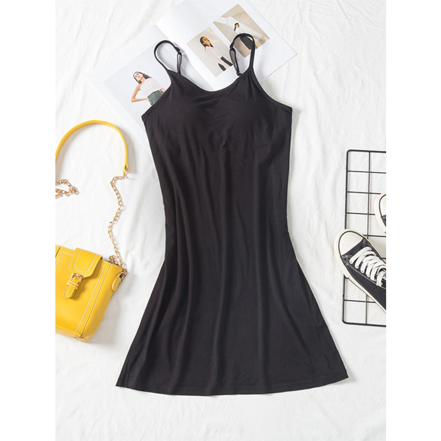 Round Neck Spaghetti Strap Cami Dress with Bra Apparel and Accessories