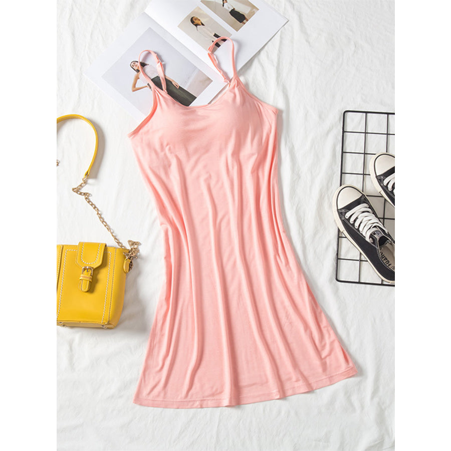 Round Neck Spaghetti Strap Cami Dress with Bra Blush Pink / M Apparel and Accessories