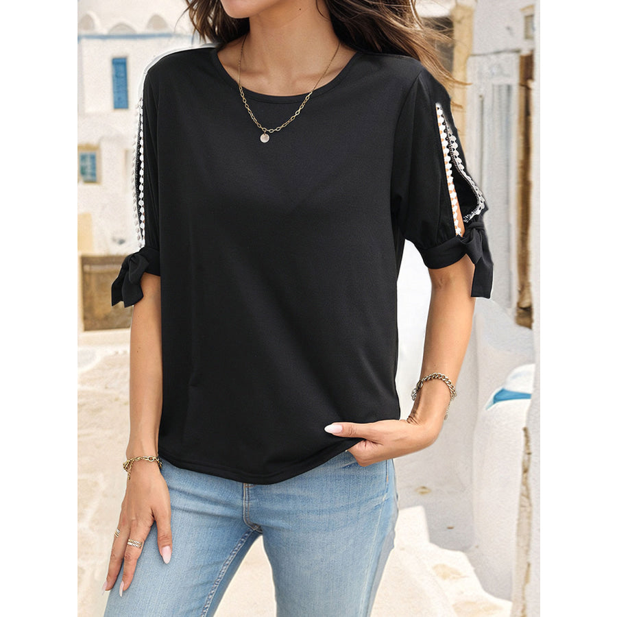 Round Neck Split Sleeve Blouse Apparel and Accessories