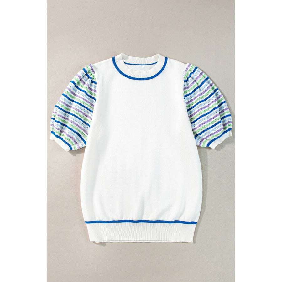 Round Neck Striped Half Sleeve Knit Top Apparel and Accessories