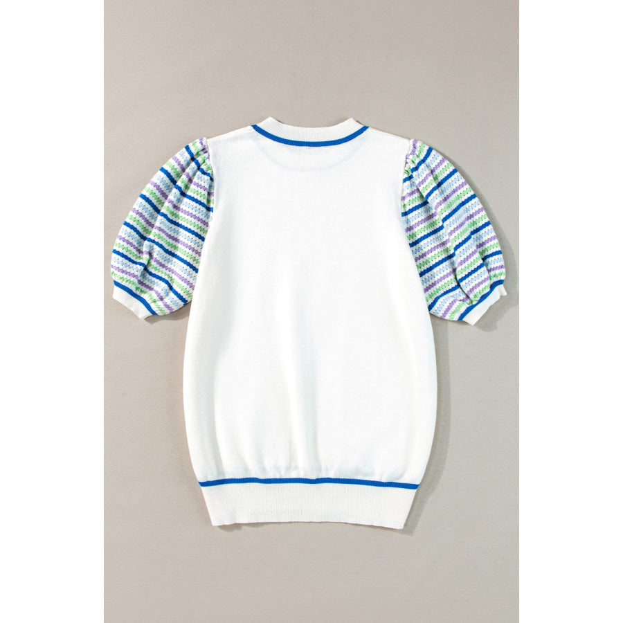 Round Neck Striped Half Sleeve Knit Top Apparel and Accessories