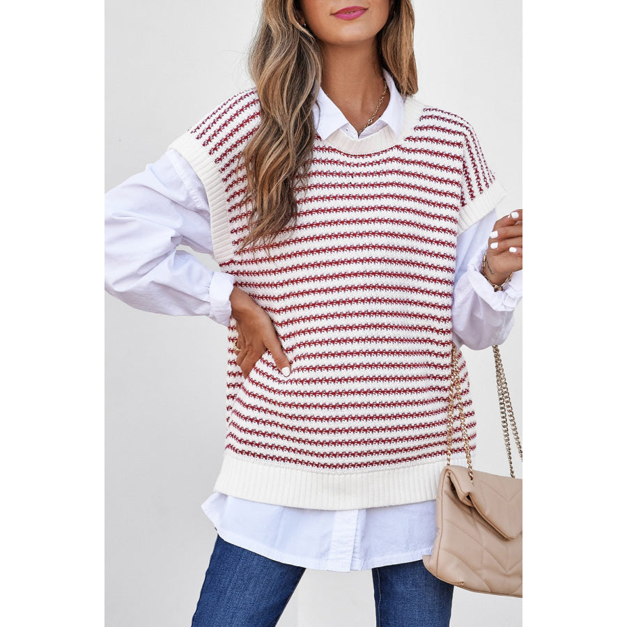 Round Neck Striped Sweater Vest Apparel and Accessories