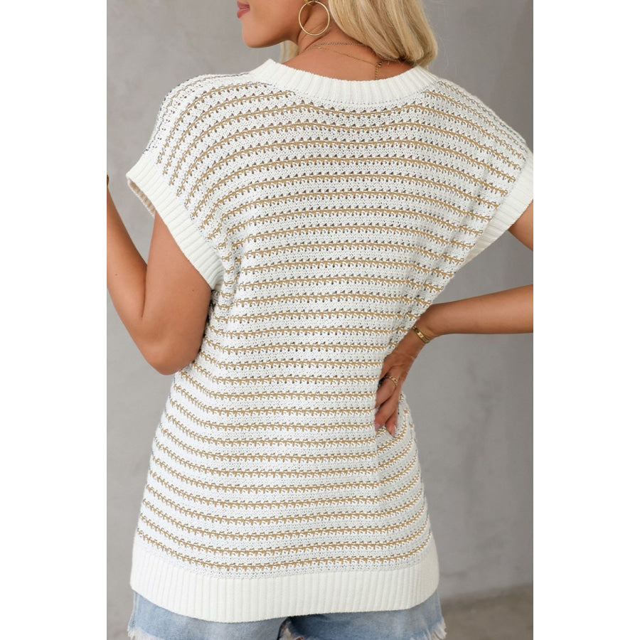 Round Neck Striped Sweater Vest Apparel and Accessories