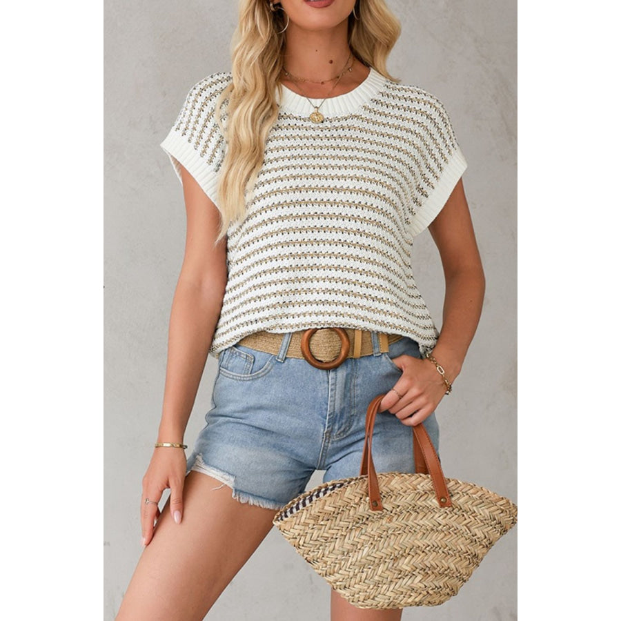 Round Neck Striped Sweater Vest Apparel and Accessories