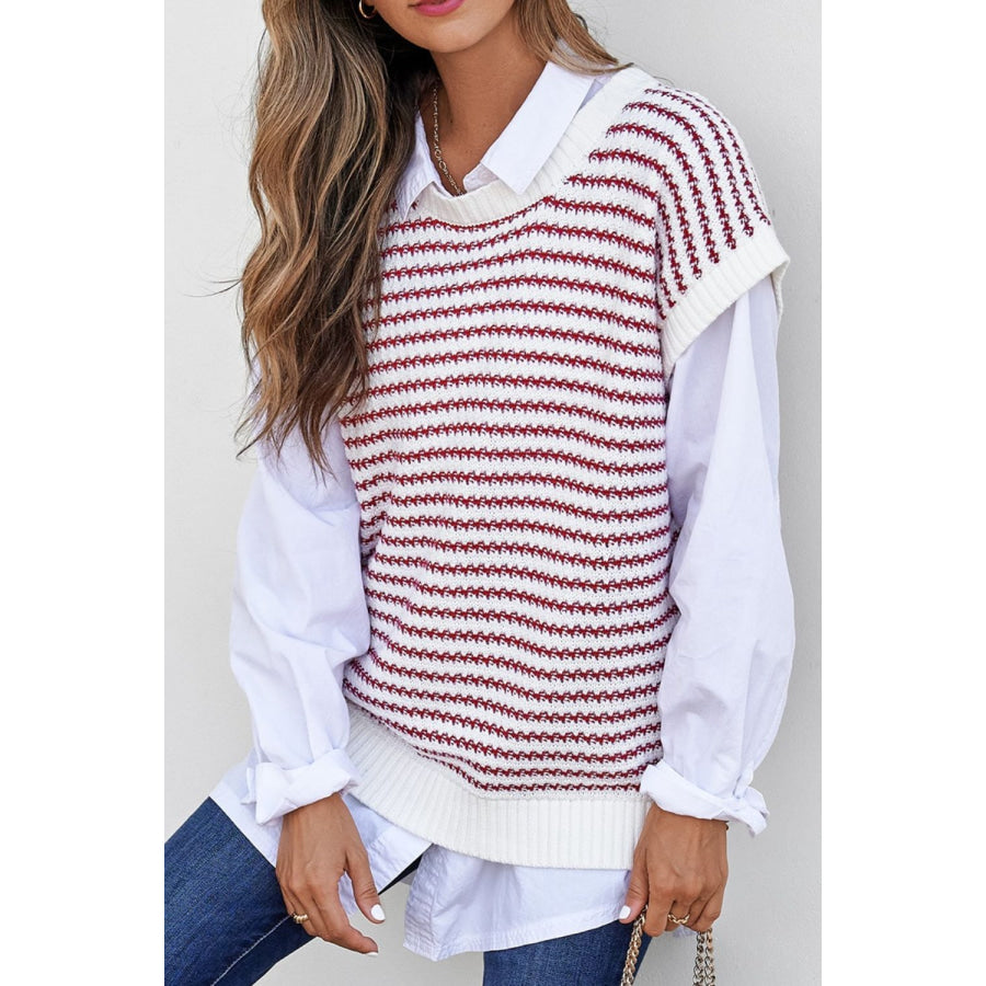 Round Neck Striped Sweater Vest Apparel and Accessories