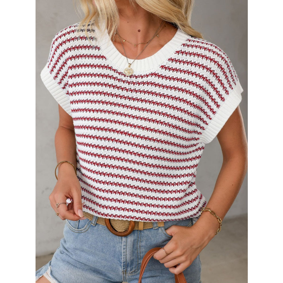 Round Neck Striped Sweater Vest Apparel and Accessories