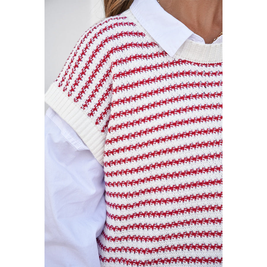 Round Neck Striped Sweater Vest Apparel and Accessories