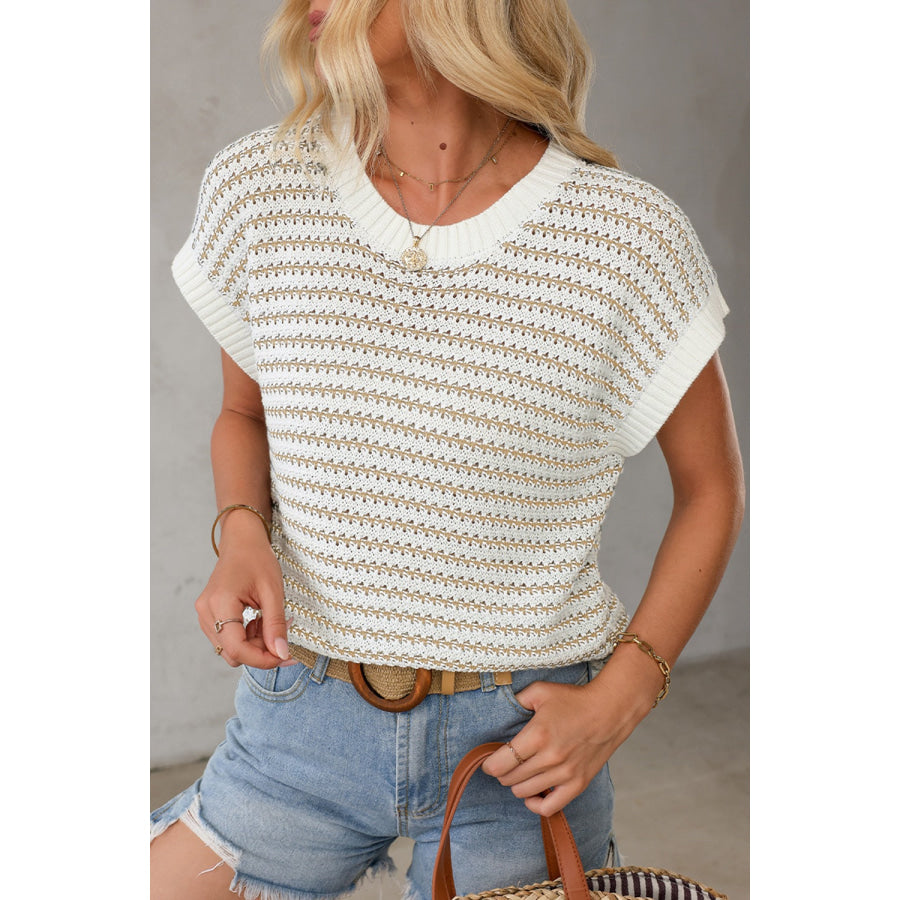 Round Neck Striped Sweater Vest Apparel and Accessories